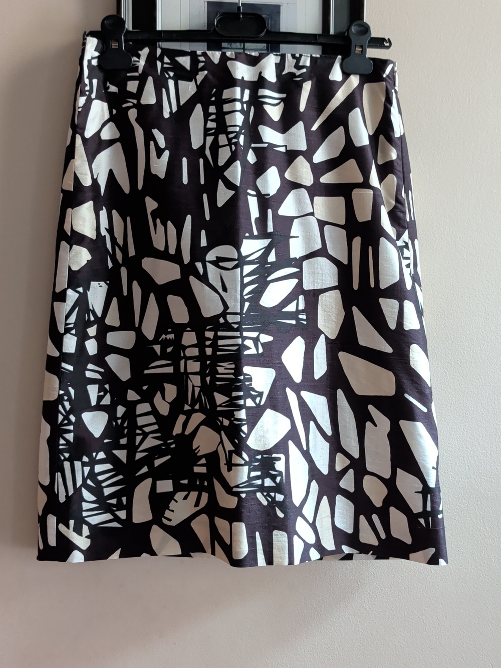 Hugo Boss Dark Brown and Cream Abstract Print Silk Midi Skirt